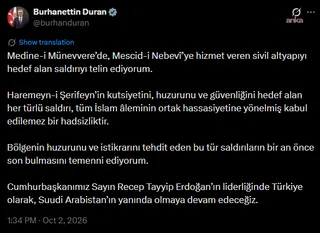 Burhanettin Duran, Medine'deki saldırıyı kınadı — fotoğraf 2