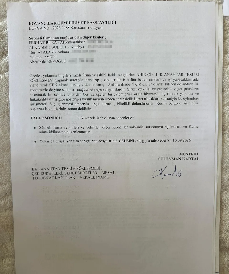 KOVANCILAR, ERZURUM, ANKARA VE İSTANBUL ANADOLU CUMHURİYET BAŞSAVCILIKLARINA SUNULAN SUÇ DUYURUSU DİLEKÇELERİNDE, ŞÜPHELİLER HAKKINDA YER ALAN İDDİALAR VE SORUŞTURMA DOSYA NUMARALARI YER ALDI.