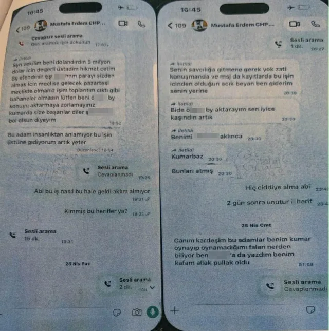ANKARA’DA YÜRÜTÜLEN UYUŞTURUCU VE FUHUŞ SORUŞTURMASININ 4’ÜNCÜ DALGASINDA GÖZALTINA ALINAN ARDA BİRİNCİ’NİN DİJİTAL MATERYALLERİNDE, YENİ PARTİ ANTALYA MİLLETVEKİLİ MUSTAFA ERDEM’LE YAPTIĞI ÖNE SÜRÜLEN YAZIŞMALAR ORTAYA ÇIKTI.