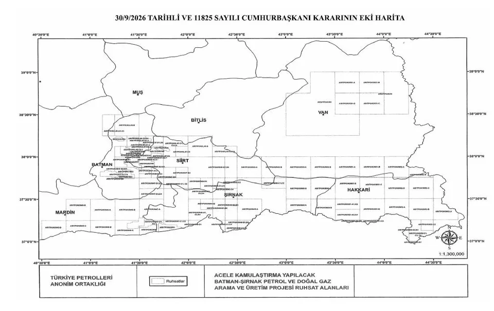 BATMAN-ŞIRNAK PETROL VE DOĞAL GAZ ARAMA VE ÜRETİM PROJESİ KAPSAMINDA ŞIRNAK BAŞTA OLMAK ÜZERE BÖLGEDEKİ RUHSAT SAHALARINDA PETROL VE DOĞAL GAZ FAALİYETLERİNİN ÖNÜNÜ AÇACAK KRİTİK KARAR RESMİ GAZETE’DE YAYIMLANDI. CUMHURBAŞKANI KARARIYLA, PROJE KAPSAMINDA İHTİYAÇ DUYULAN TAŞINMAZLARIN TPAO TARAFINDAN ACELE KAMULAŞTIRILMASINA KARAR VERİLDİ.
