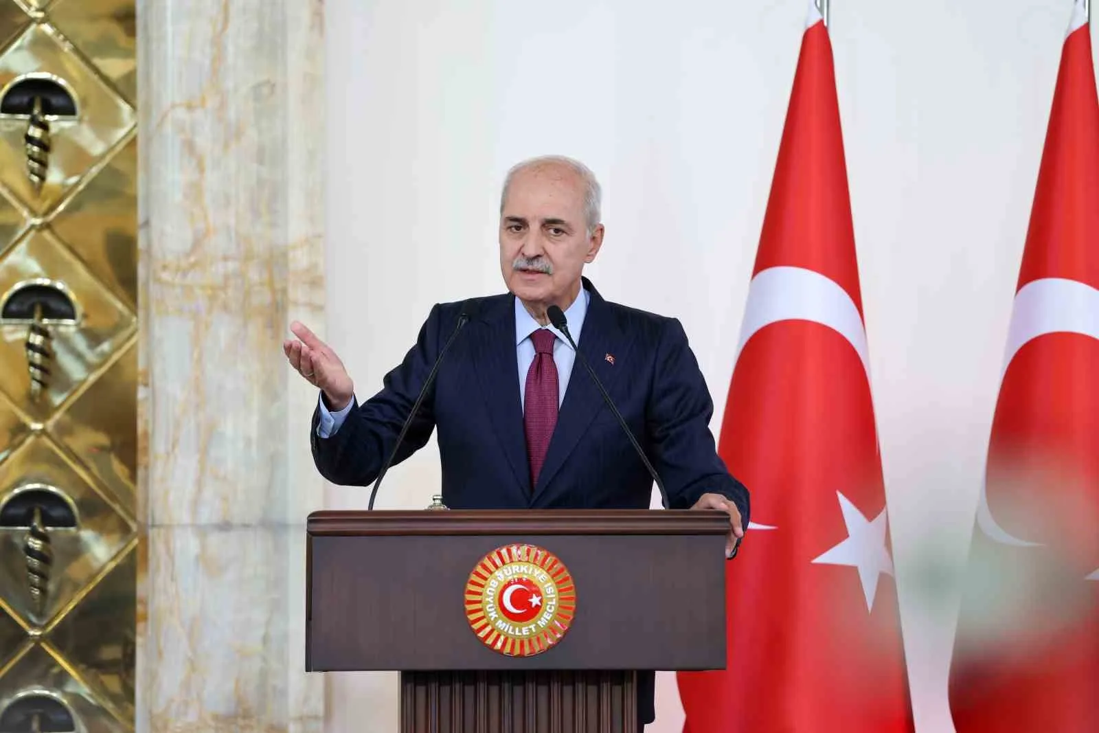 TBMM BAŞKANI NUMAN KURTULMUŞ, "TERÖRSÜZ TÜRKİYE YAKLAŞIMININ BÜTÜN BÖLGEYE ETKİ EDECEĞİNİ ÜMİT EDİYORUZ" DEDİ.