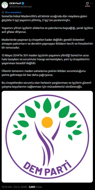 DEM Parti, Soma göçüğü sonrası sorumluların yargılanmasını istedi — fotoğraf 2