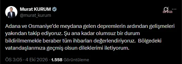 Adana ve Osmaniye’de peş peşe 3 deprem... Murat Kurum: “Gelişmeleri yakından takip ediyoruz” — fotoğraf 2