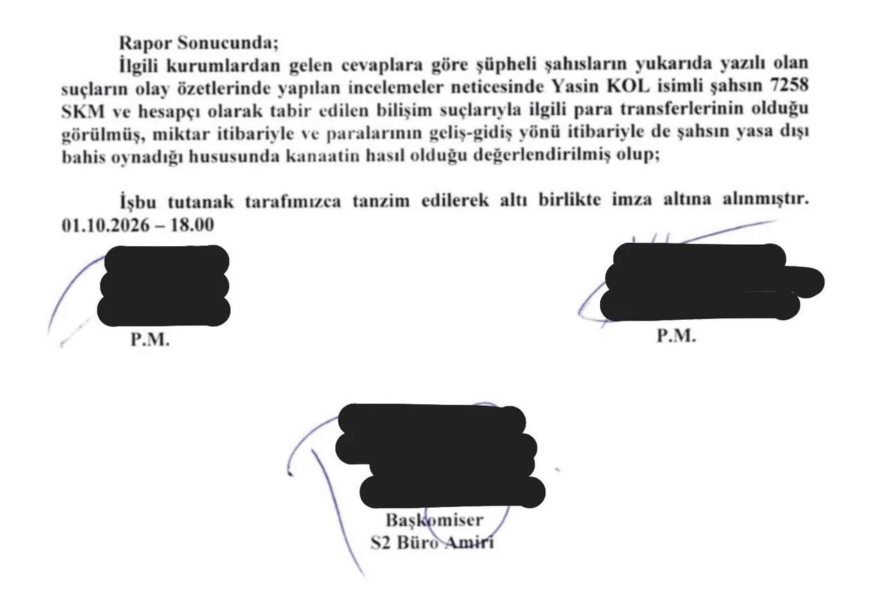 İSTANBUL CUMHURİYET BAŞSAVCILIĞINCA MERKEZ HAKEM KURULU'NA (MHK) YÖNELİK YÜRÜTÜLEN SORUŞTURMA KAPSAMINDA SÜPER LİG HAKEMİ YASİN KOL İLE SÜPER LİG YARDIMCI HAKEMİ GÖKTUĞ HAZAR EREL, "7258 SAYILI KANUNA MUHALEFET", "EVRAKTA SAHTECİLİK SUÇUNA İŞTİRAK" VE "GÖREVİ KÖTÜYE KULLANMA" SUÇLARI İDDİASIYLA GÖZALTINA ALINDI.